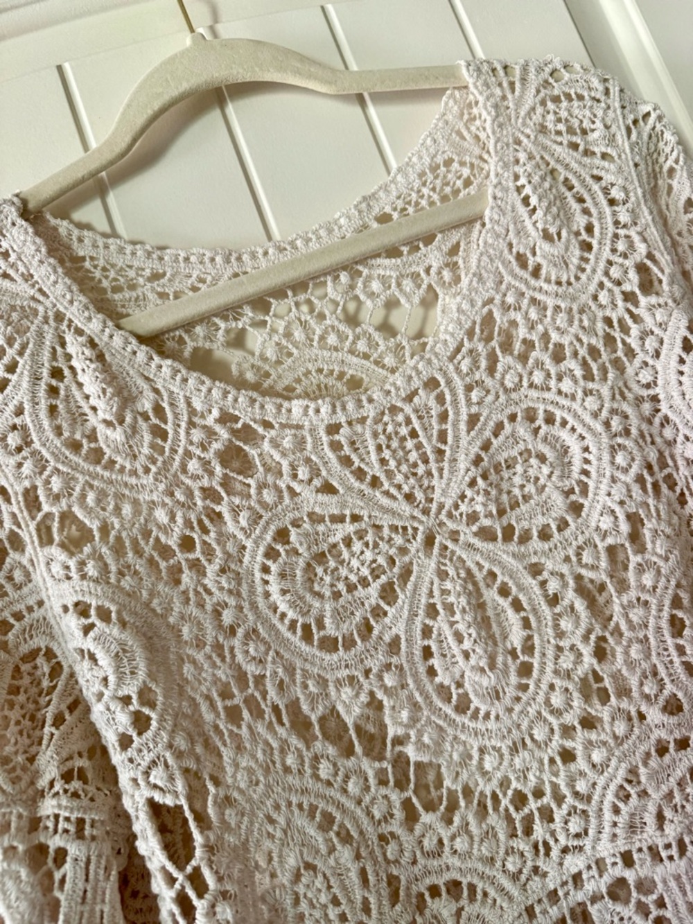 Crochet Lace Peasant Top - White - Picture 2 of 8